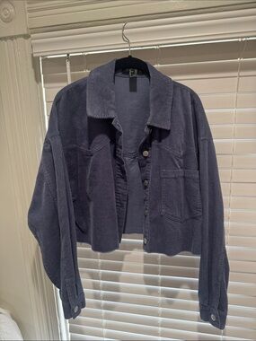 Cropped Corduroy Shacket in Slate Blue